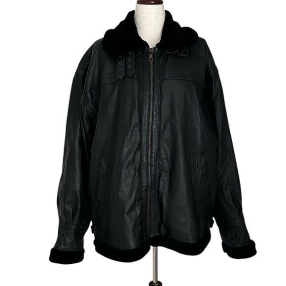 Inivia Leather Men’s 3XL Black Genuine Leather Shearling Aviator Bomber Jacket - Picture 1 of 16